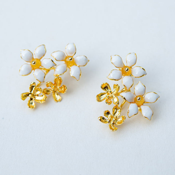 Orange Jasmine Bouquet Earrings | 18K Gold Plated Enamel Studs