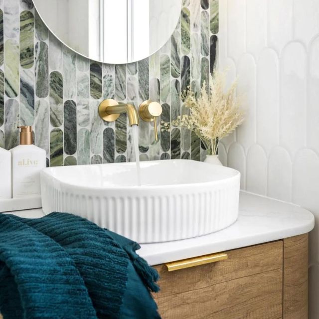 Otti Archie 415mm Fluted Above Counter Basin - Gloss White OT4136C - Matching Tapware - The Blue Space