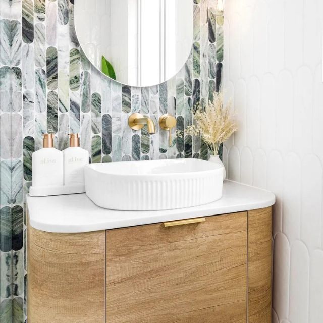 Otti Archie 415mm Fluted Above Counter Basin - Gloss White OT4136C - Matching Vanity - The Blue Space