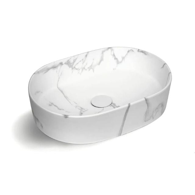 Otti Quay 500mm Oval Above Counter Basin - Carrara OT5035MCAR - The Blue Space