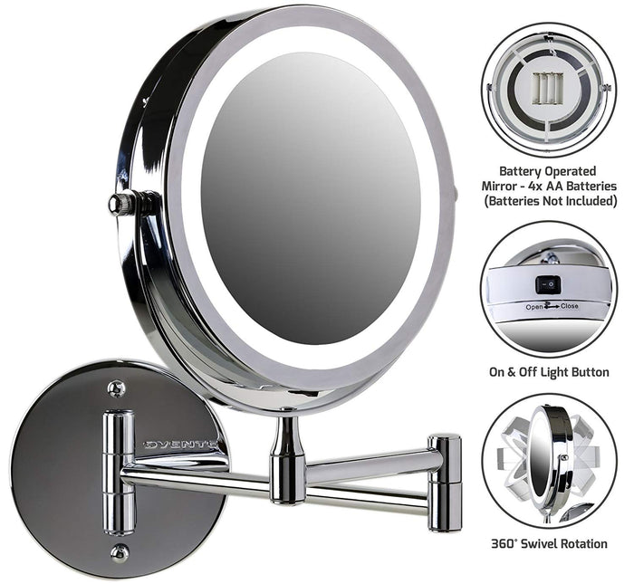 Ovente Wall Mount LED Lighted Makeup Mirror MFW70 Series (1X10X, Polished Chrome)