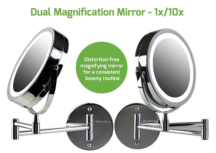 Ovente Wall Mount LED Lighted Makeup Mirror MFW70 Series (1X10X, Polished Chrome)