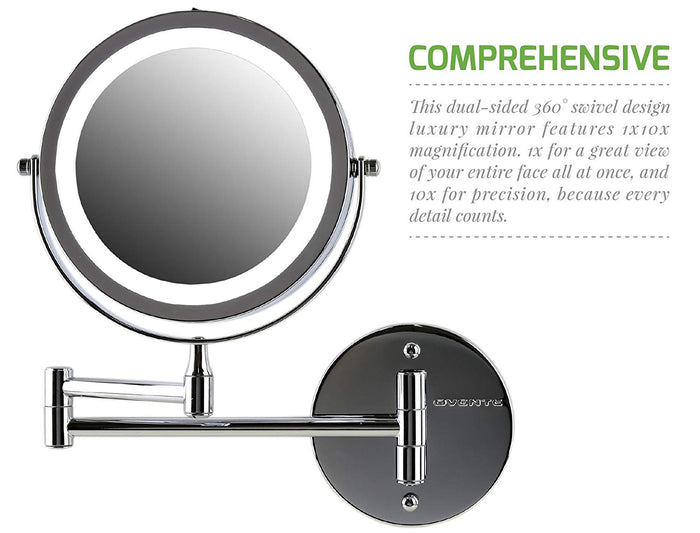 Ovente Wall Mount LED Lighted Makeup Mirror MFW70 Series (1X10X, Polished Chrome)