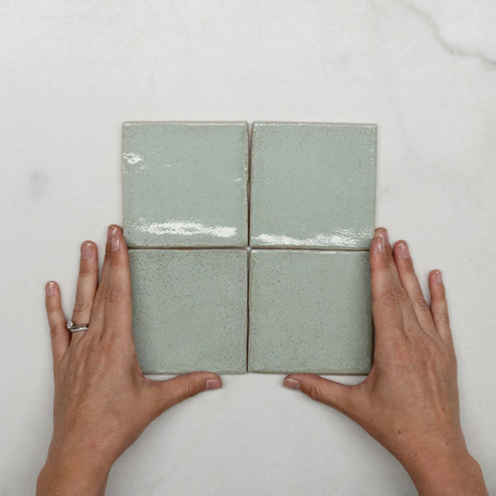 With Hand Pale Green Dianna Zellige Tile 100 x 100 x 9mm Spanish Ceramic  - The Blue Space