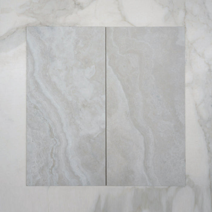 Double No Hand Pearl Ivy Vein Cut Travertine Look Tile Tech Grip 300 x 600 x 10mm Porcelain  - The Blue Space