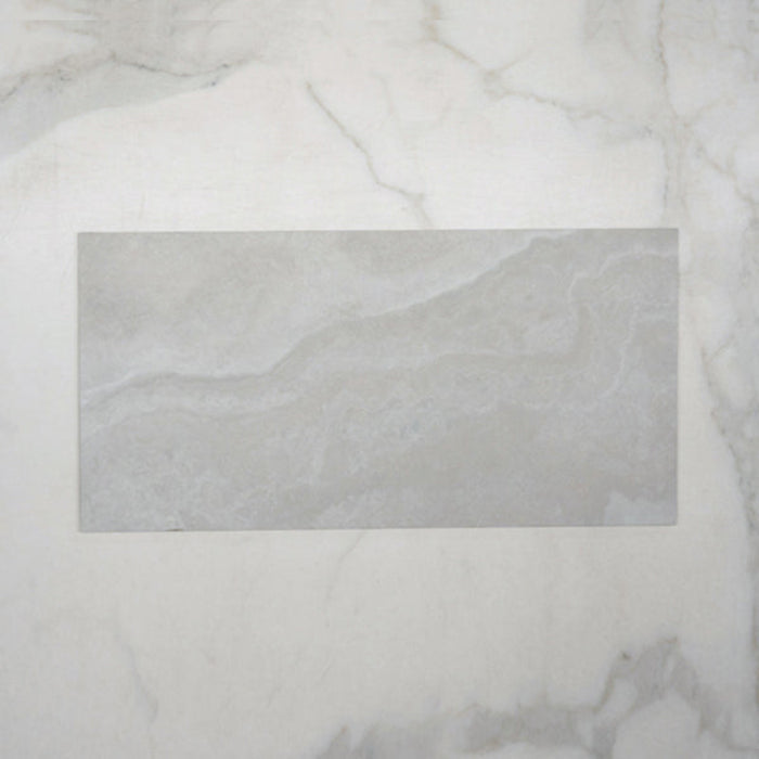 Single No Hand Pearl Ivy Vein Cut Travertine Look Tile Tech Grip 300 x 600 x 10mm Porcelain  - The Blue Space