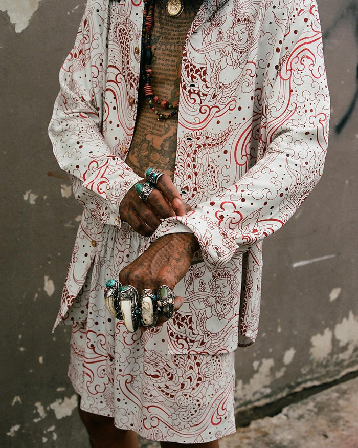 PEPEVICIO GOOD LUCK LONG SLEEVE SHIRT - OFF WHITE/RED