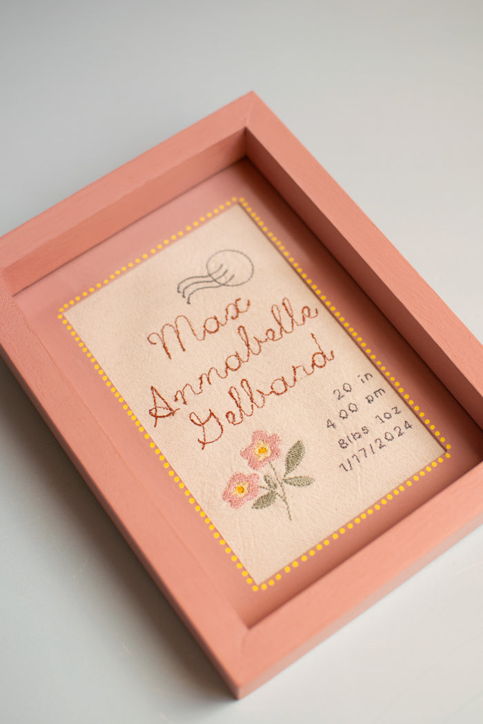 Personalized Birth Frame – Embroidered Baby Birth Stats Keepsake
