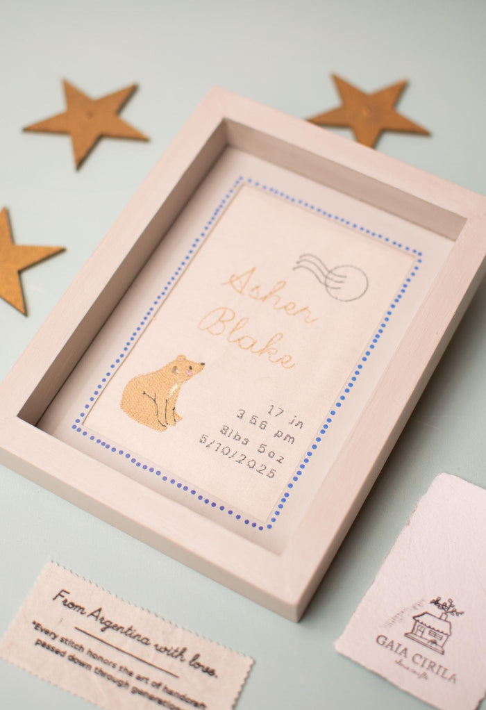 Personalized Birth Frame – Embroidered Baby Birth Stats Keepsake