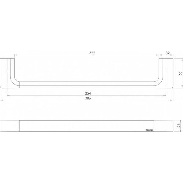 Phoenix Gloss Hand Towel Holder Chrome Technical Drawing - The Blue Space