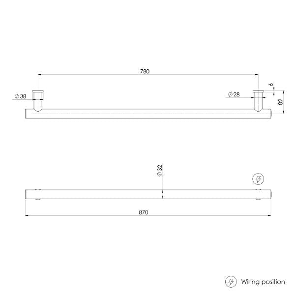 Phoenix Heated Towel Rail Round 800mm - 650-8761-00 - Chrome - Technical Drawing