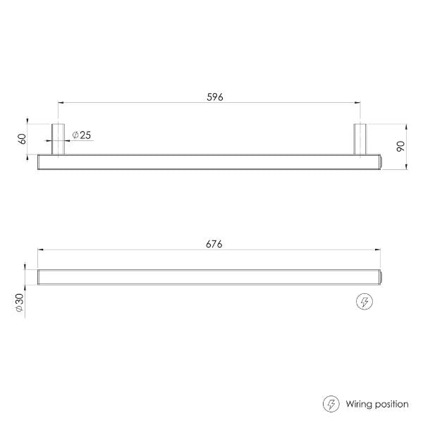 Phoenix Heated Towel Rail Square 600mm - Chrome 651-8760-00 - Technical Drawing