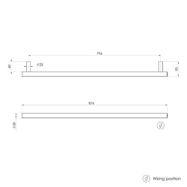 Phoenix Heated Towel Rail Square 800mm - Chrome - 651-8761-00 - Technical Drawing