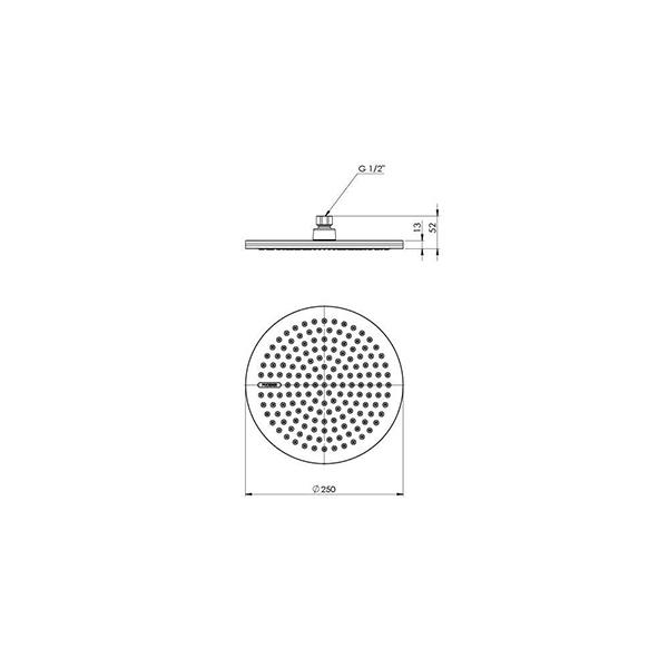 Technical Drawing - Phoenix NX Quil Shower Rose - Chrome/Black