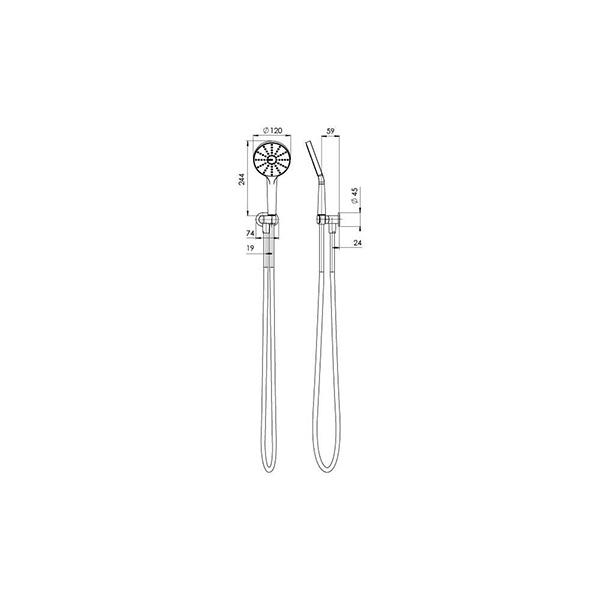 Technical Drawing - Phoenix NX Vive Hand Shower - Chrome/White