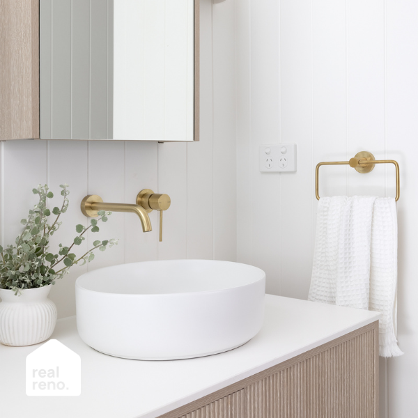 Phoenix Radii Hand Towel Holder Round Plate - Brushed Gold | Real Reno