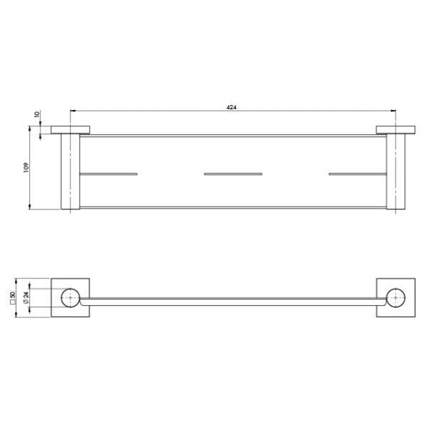 Technical Drawing Phoenix Radii Metal Shelf Square Plate - Brushed Carbon - RS886-31