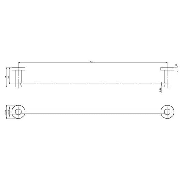 Phoenix Radii Round Plate Single Towel Rail 600mm  - Brushed Carbon - RA804-31 - Technical Drawing