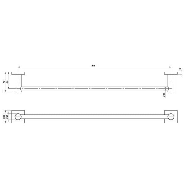 Phoenix Radii Single Towel Rail 600mm Square Plate - Brushed Carbon - RS804-31  - Technical Drawing