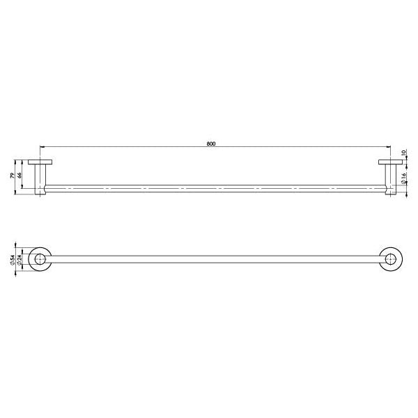 Phoenix Radii Stainless Steel Single Towel Rail Round Plate Technical Drawing - The Blue Space