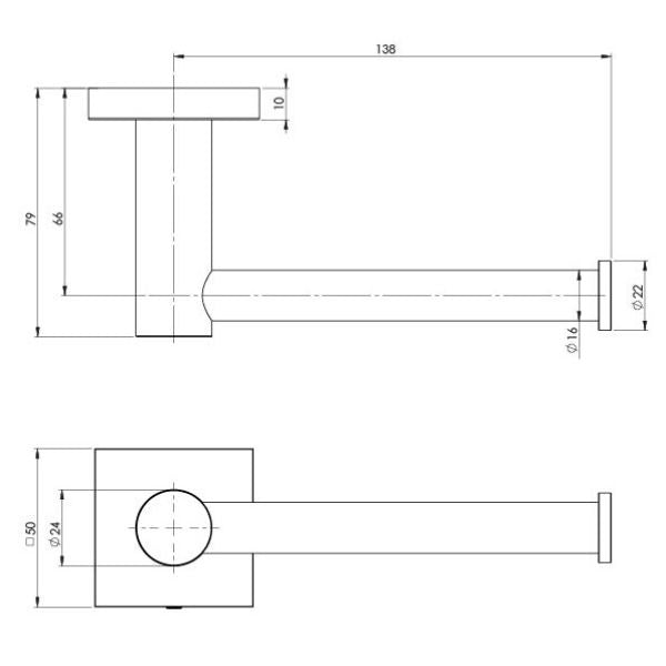 Phoenix Radii Toilet Roll Holder Square Plate - Brushed Carbon - Technical Drawing