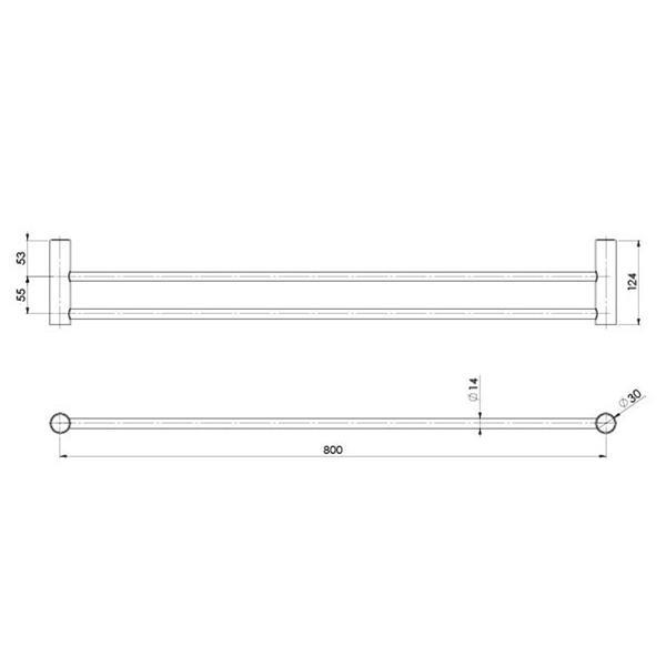Phoenix Vivid Slimline Double Towel Rail 800mm Technical Drawing - The Blue Space