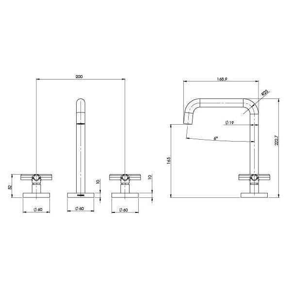 Technical Drawing - Phoenix Vivid Slimline Plus Basin Set - The Blue Spaces