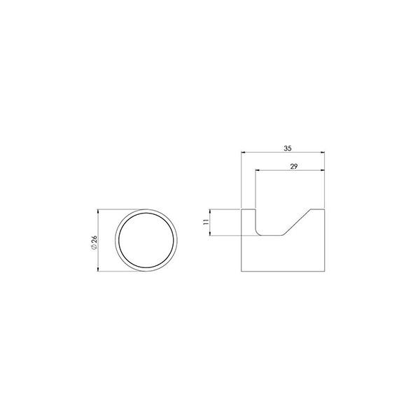 Phoenix Vivid Slimline Robe Hook Matte Black Technical Drawing - The Blue Space