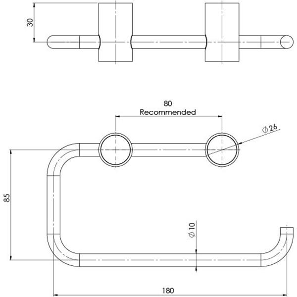 Phoenix Vivid Slimline Toilet Roll Holder Matte Black Technical Drawing - The Blue Space