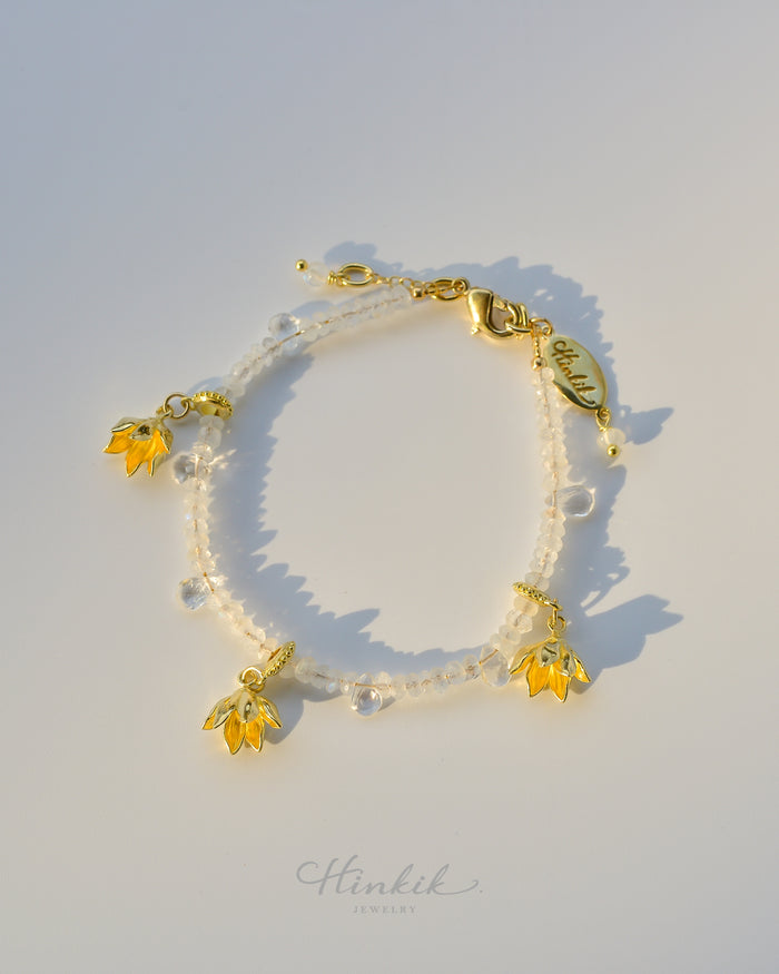 Pikul Flower Bracelet | Moonstone & White Topaz Bracelet (Bullet Wood Flower)