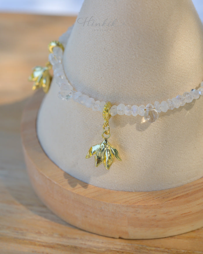 Pikul Flower Bracelet | Moonstone & White Topaz Bracelet (Bullet Wood Flower)