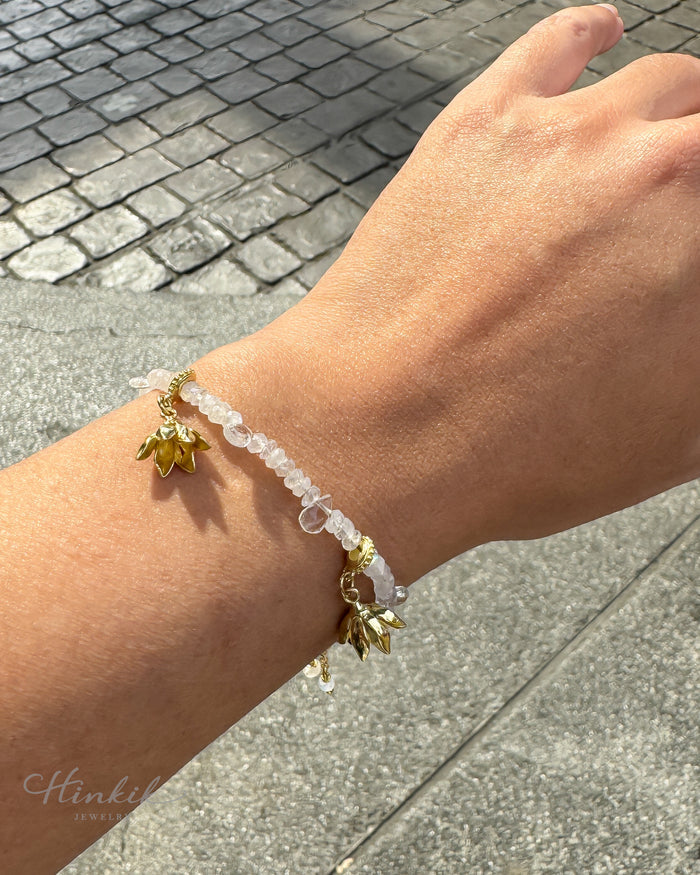 Pikul Flower Bracelet | Moonstone & White Topaz Bracelet (Bullet Wood Flower)