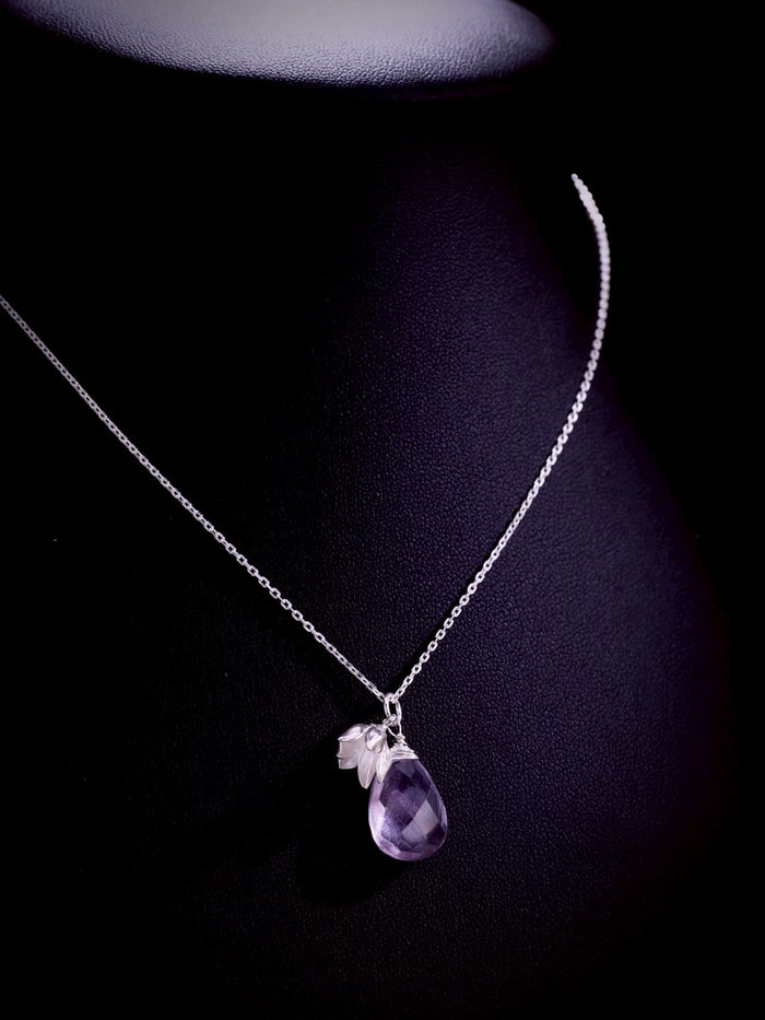 Pikul Flower Necklace with Amethyst | Sterling Silver 925 | Thai Floral Pendant by Hinkik Jewelry