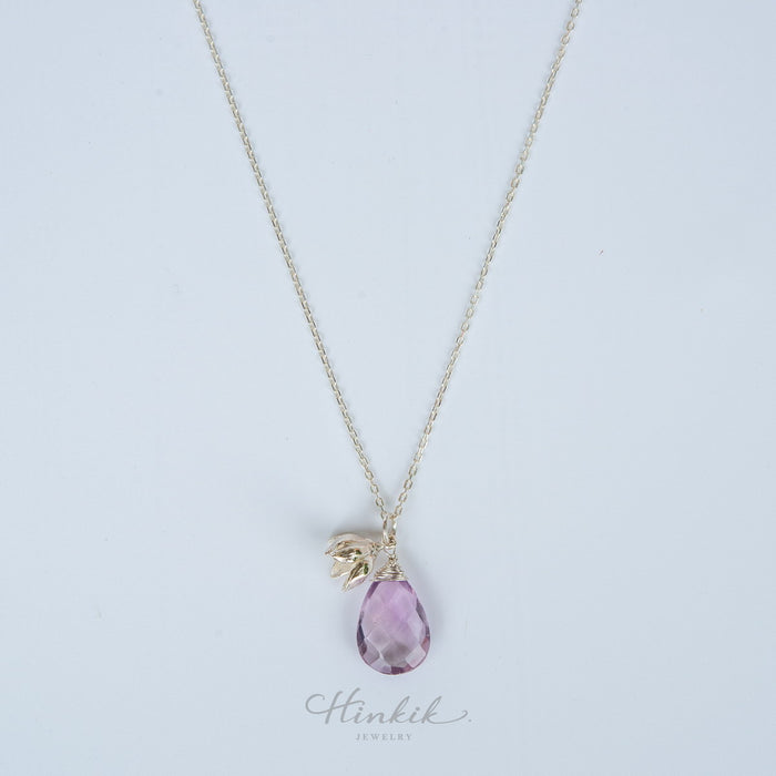 Pikul Flower Necklace with Amethyst | Sterling Silver 925 | Thai Floral Pendant by Hinkik Jewelry