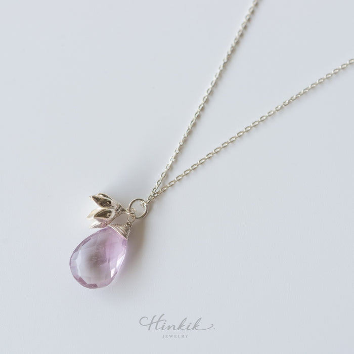 Pikul Flower Necklace with Amethyst | Sterling Silver 925 | Thai Floral Pendant by Hinkik Jewelry