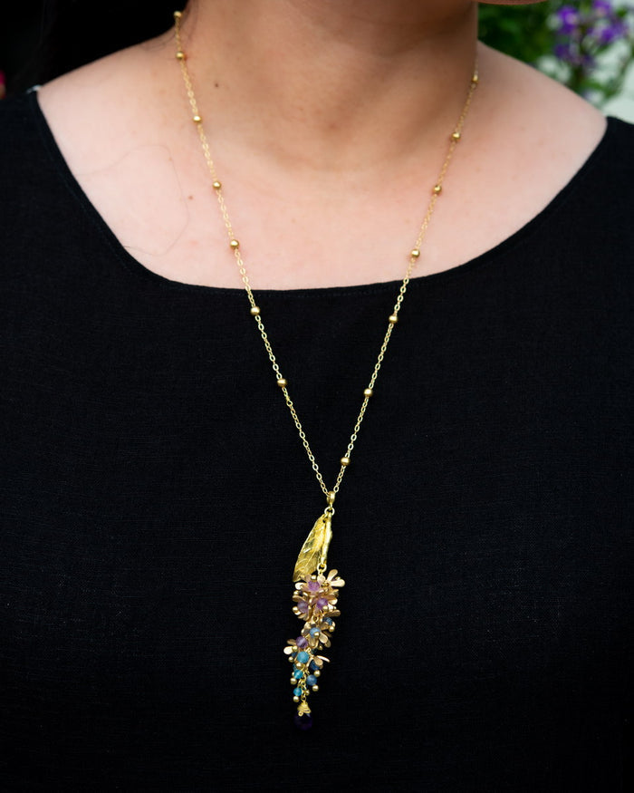 Purple Wreath Flower Necklace | Natural Amethyst, Kyanite & Aquamarine by Hinkik Jewelry