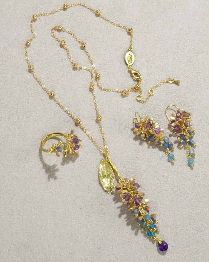 Purple Wreath Flower Necklace | Natural Amethyst, Kyanite & Aquamarine by Hinkik Jewelry