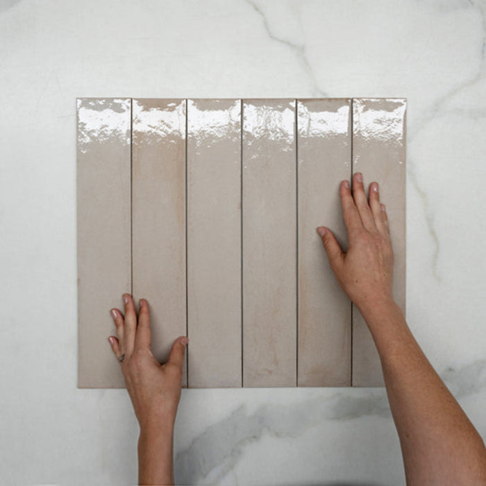 Faces WIth Hand Rosa Theo Subway Tile 75 x 400mm Italian Porcelain  - The Blue Space