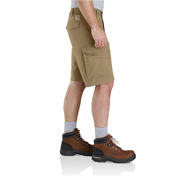 RUGGED FLEX® RELAXED FIT CANVAS CARGO WORK SHORT - DARK KHAKI