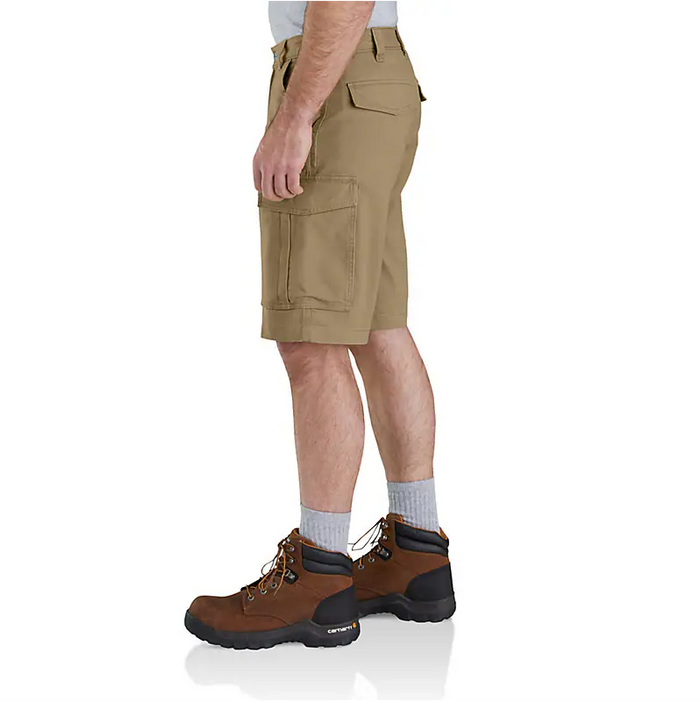 RUGGED FLEX® RELAXED FIT CANVAS CARGO WORK SHORT - DARK KHAKI