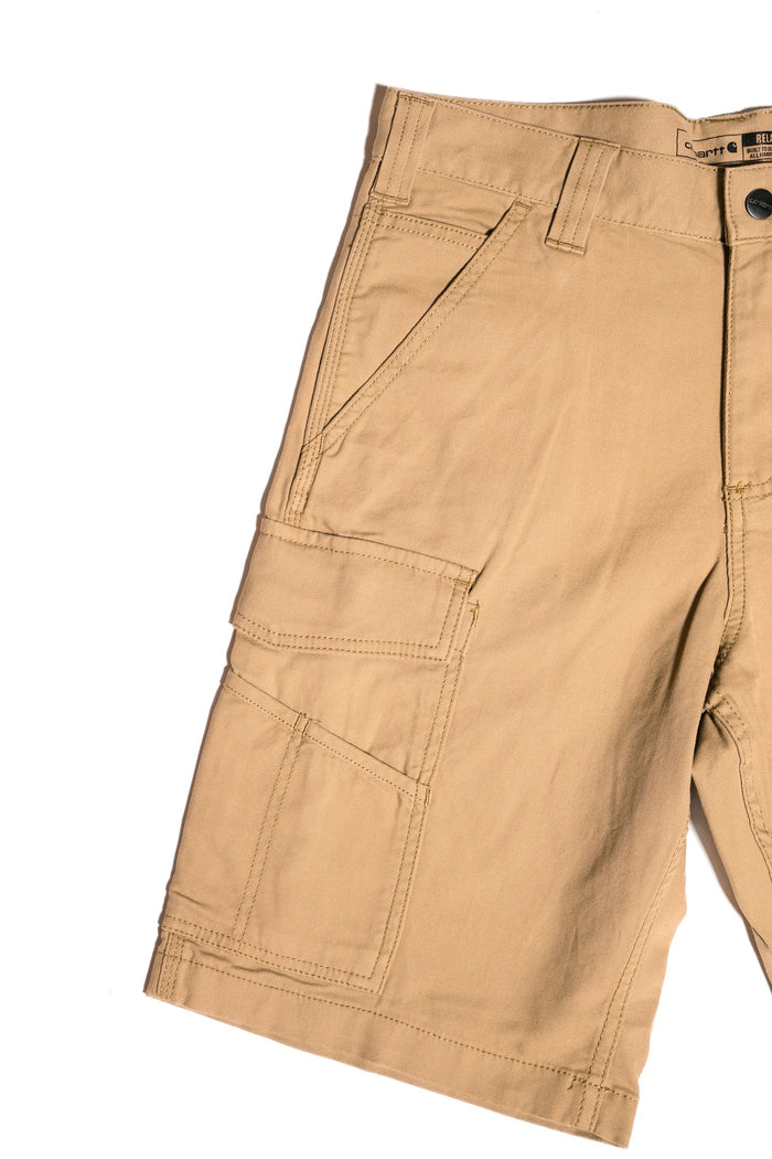 RUGGED FLEX® RELAXED FIT CANVAS CARGO WORK SHORT - DARK KHAKI