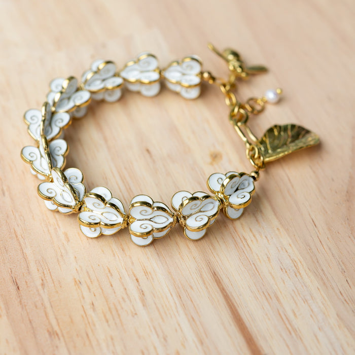 Ruk Flower Bracelet – White Italian Enamel on Polished Brass