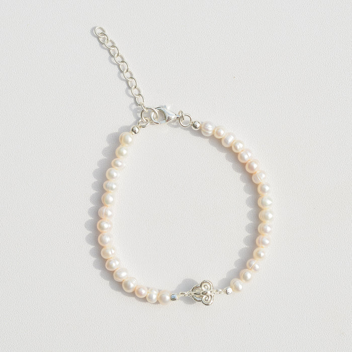 Ruk Flower Charm Bracelet with Genuine Freshwater Pearls | Sterling Silver or Rose Gold-Plated