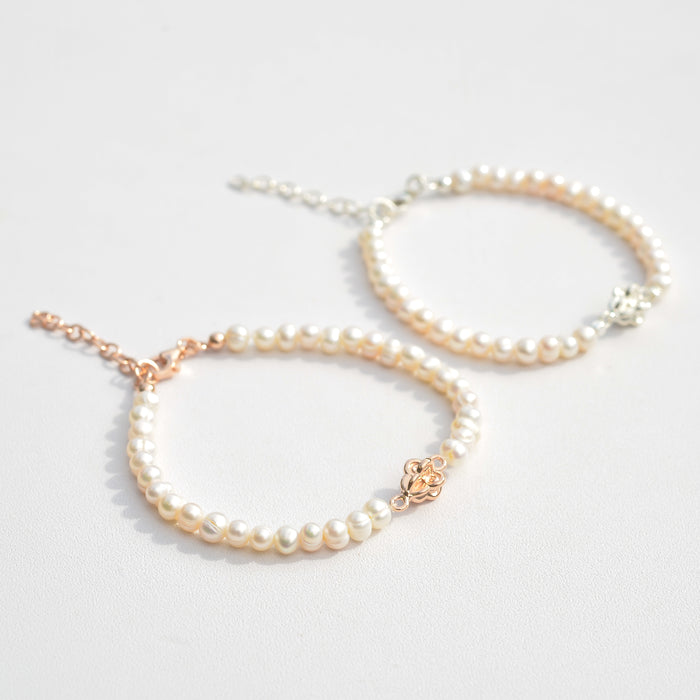 Ruk Flower Charm Bracelet with Genuine Freshwater Pearls | Sterling Silver or Rose Gold-Plated