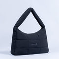 Sav puffer bag in dark quilted fabric, top loop handles