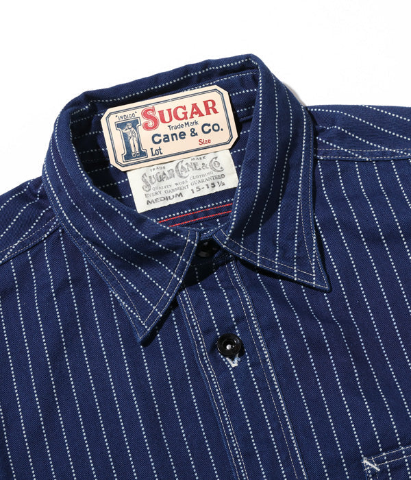SC25551  SUGAR CANE FICTION ROMANCE 8.5OZ. WABASH STRIPE WORK SHIRT - INDIGO WABASH