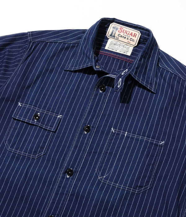 SC25551  SUGAR CANE FICTION ROMANCE 8.5OZ. WABASH STRIPE WORK SHIRT - INDIGO WABASH
