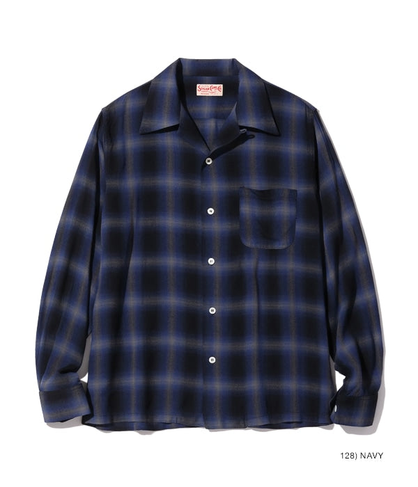SC29120 RAYON OMBRE CHECK OPEN SHIRT - NAVY