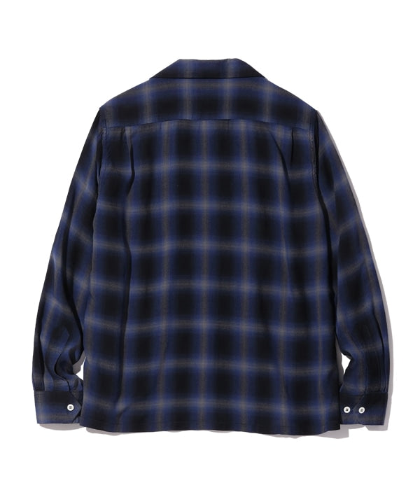 SC29120 RAYON OMBRE CHECK OPEN SHIRT - NAVY