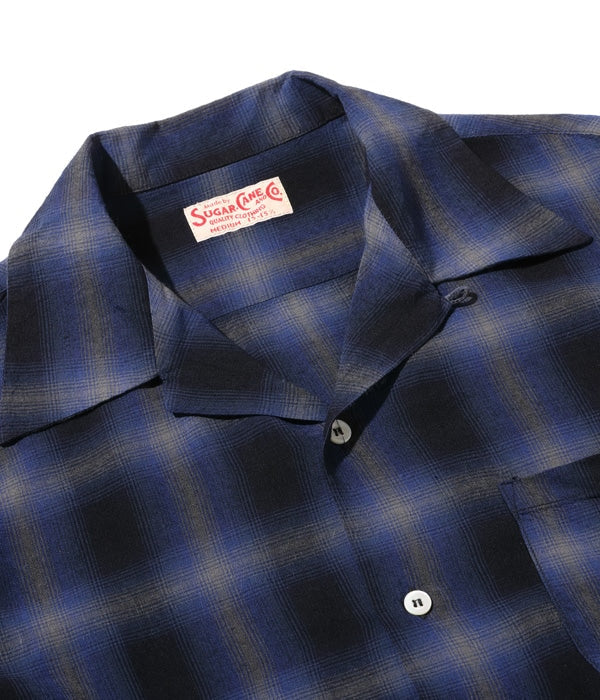 SC29120 RAYON OMBRE CHECK OPEN SHIRT - NAVY